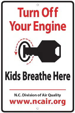 Reduced Idling Sign. Turn Off Your Engine. Kids Breathe Here.